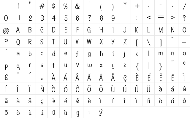 OPTISchow-Light Regular Character Map