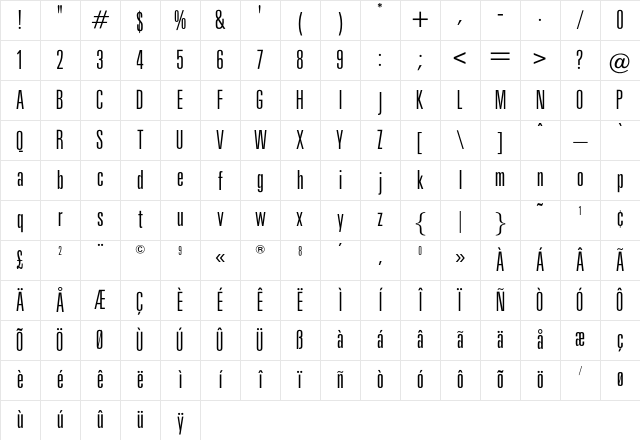 OPTISignum Regular Character Map