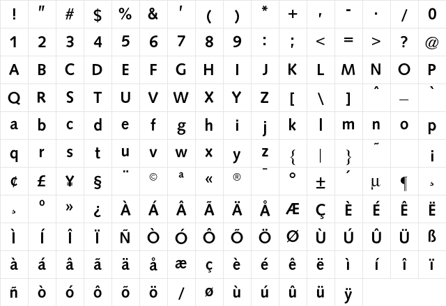 OPTISintax Bold Character Map
