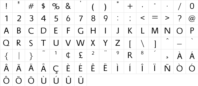 OPTISteel-Caps Regular Character Map