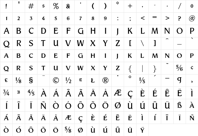 OPTIThaddeusLight-Suppl Regular Character Map