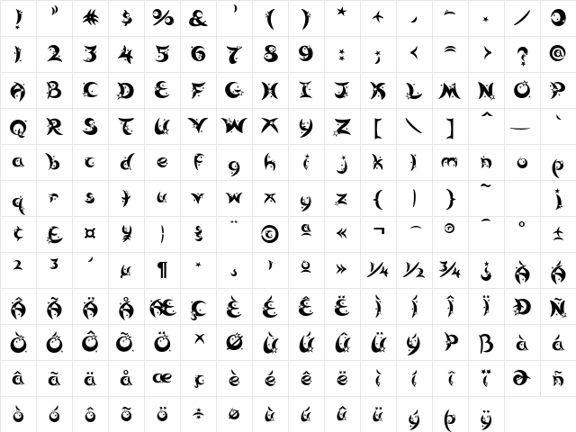 Moonstar Regular Character Map