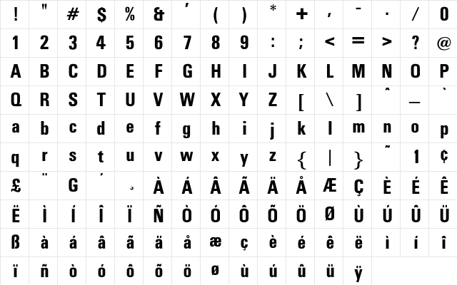 OPTIUniversSixtySeven Regular Character Map