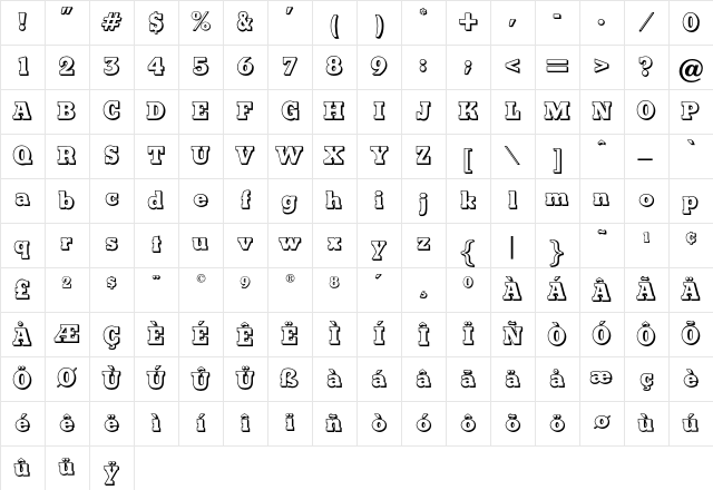 OPTIVatican Regular Character Map