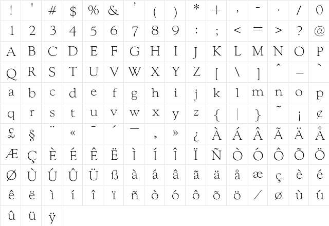 OPTIwtcGoudy-Light Regular Character Map OPTIwtcGoudy-Light Regular Character Map