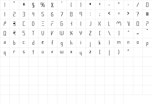 MoonwalkerCondensed Regular Character Map