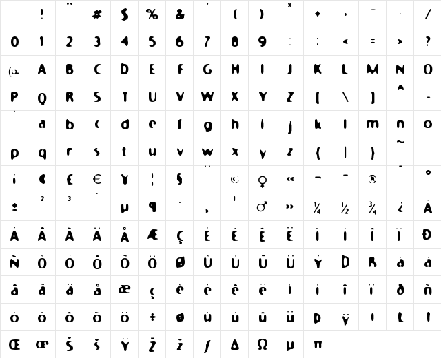 Moony Cat Regular Character Map Moony Cat Regular Character Map