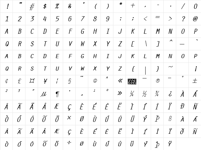Oracle Italic Character Map Oracle Italic Character Map