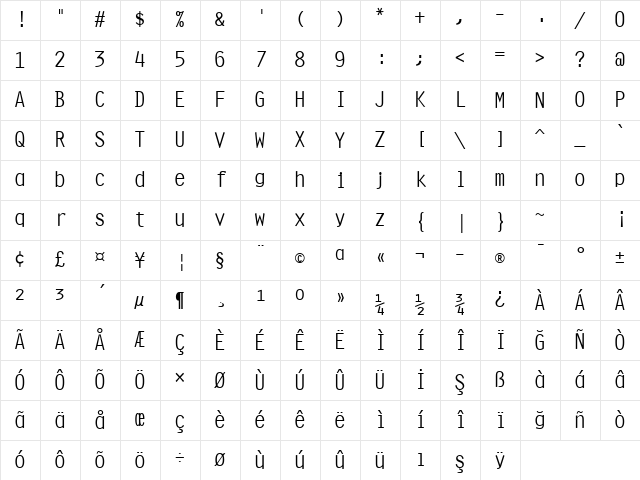 Orator15 BT Regular Character Map