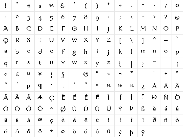 Mordred Bold Character Map