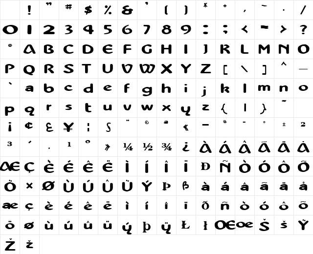MorEhouseType97 Bold Character Map