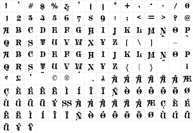 Morgan TwentyNine Character Map