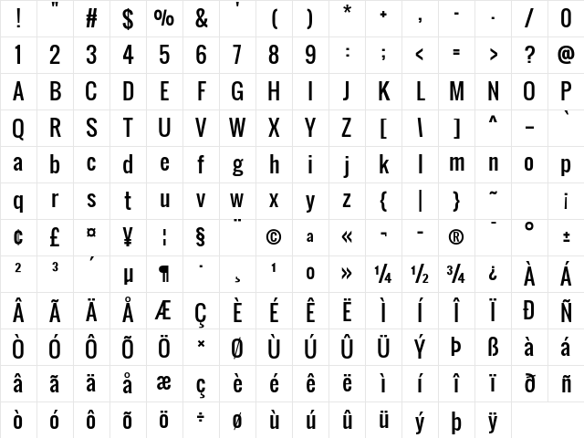Oswald Regular Character Map