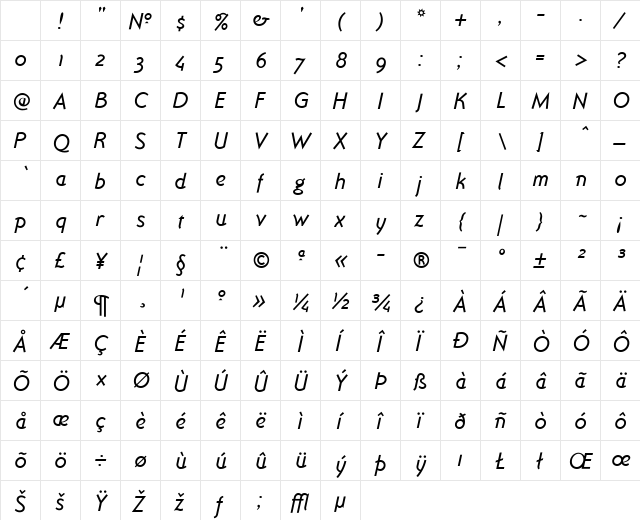 Ottomat Medium Italic Character Map Ottomat Medium Italic Character Map