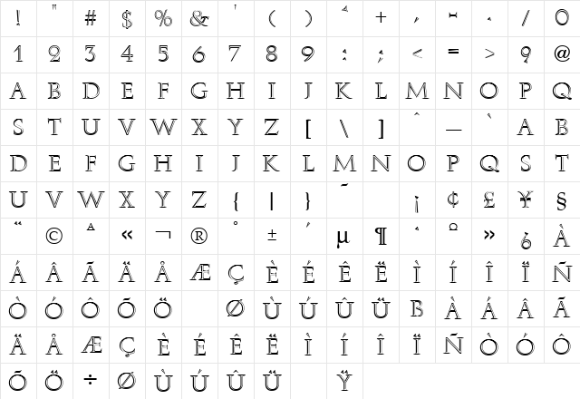 Aurea Inline Regular Character Map
