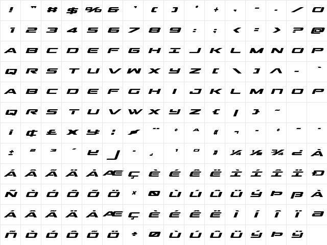 Outrider Bold Italic Bold Italic Character Map