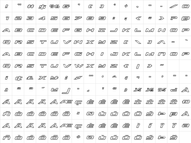 Outrider Engraved Italic Italic Character Map