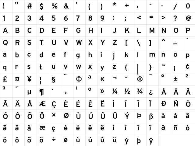 Overpass Nerd Font Mono Bold Character Map