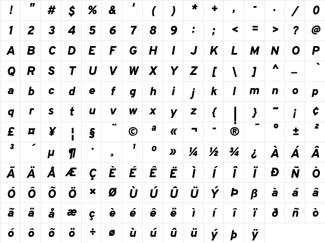 Overpass Nerd Font Italic Character Map