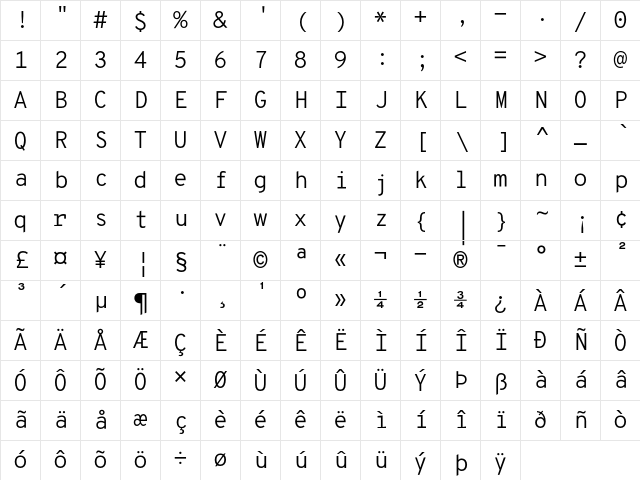 OverpassMono Nerd Font Regular Character Map