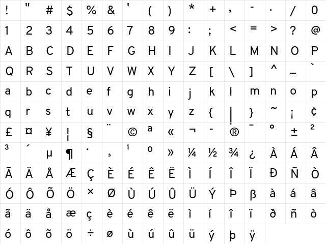 Overpass Nerd Font Mono Regular Character Map