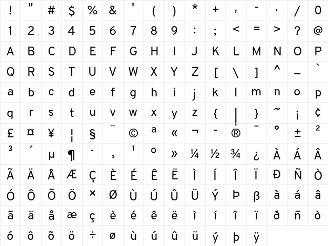 Overpass Nerd Font Regular Character Map