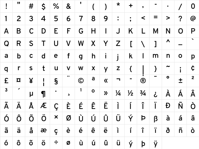 Overpass Nerd Font Bold Character Map