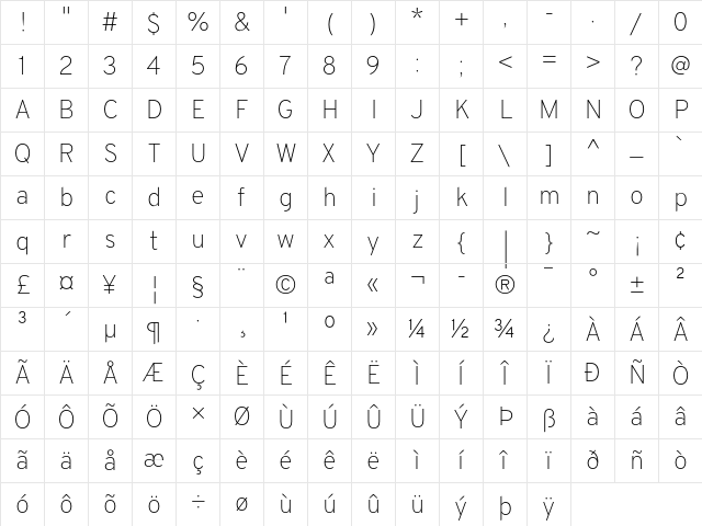 Overpass Nerd Font Regular Character Map