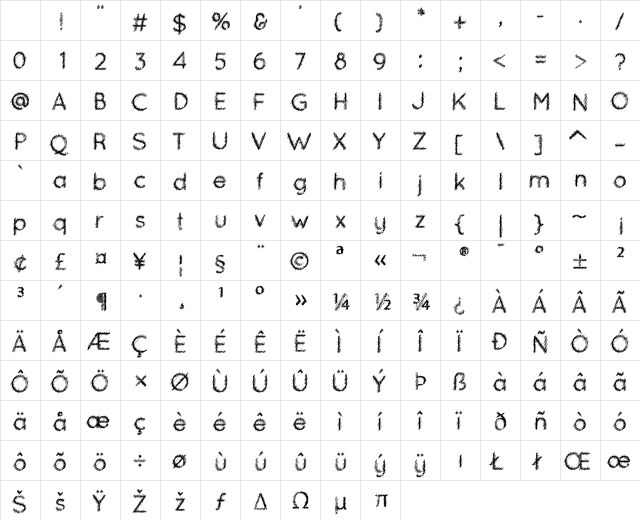 Ozarks Bold Character Map