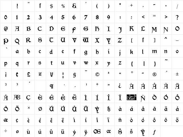 Morris Roman Bold Character Map Morris Roman Bold Character Map