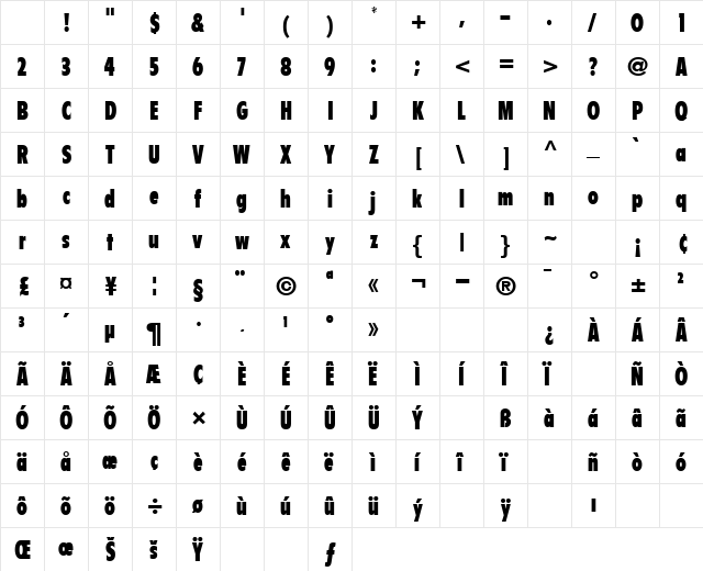 Pace Bold Character Map Pace Bold Character Map