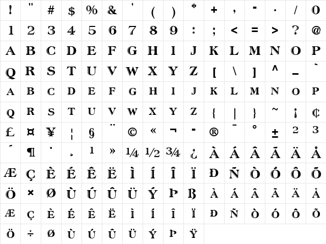 PACIFICO Normal Character Map PACIFICO Normal Character Map