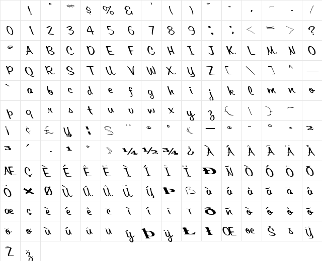 PackAway35 Regular Character Map