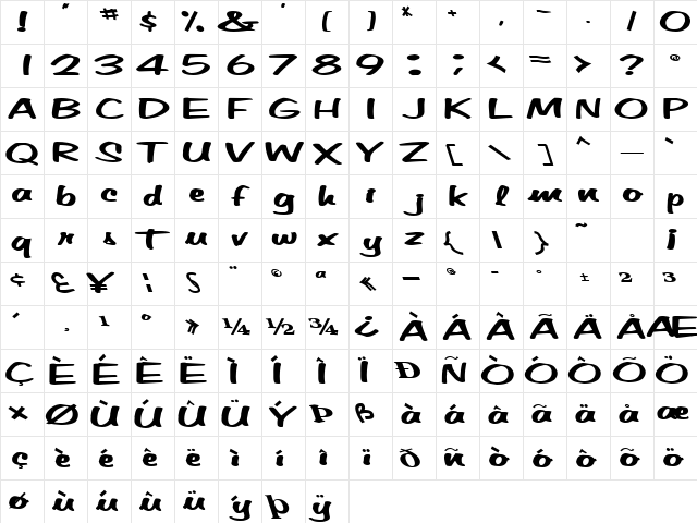 PaddedCell65 Bold Character Map