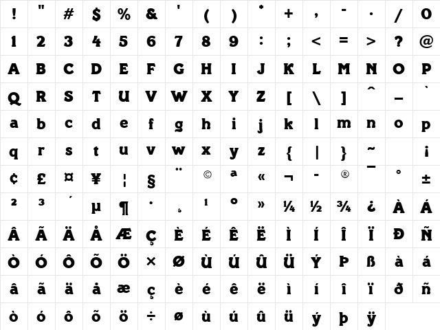 Paddington Regular Character Map