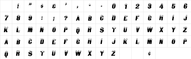 PaddleCaps Oblique Character Map