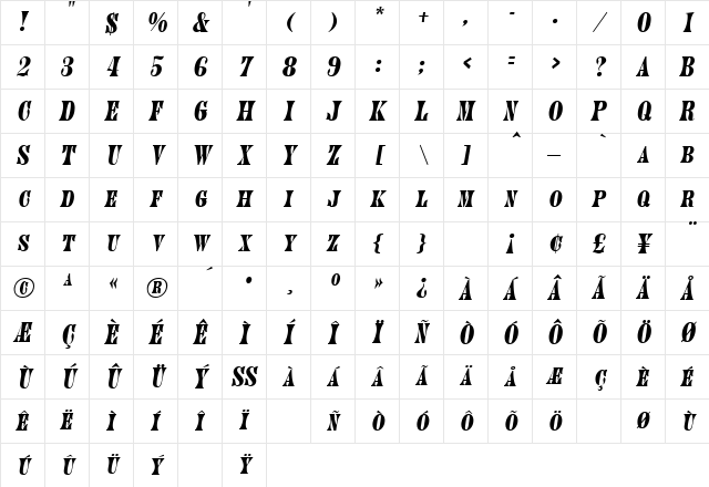 Paddock Oblique Character Map