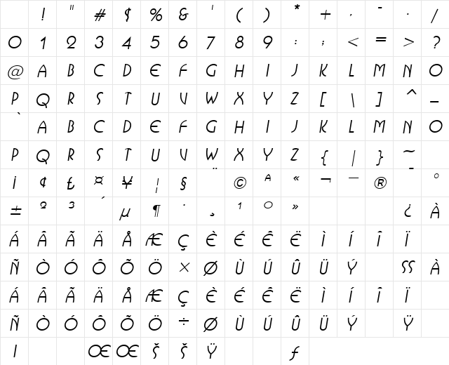 PaellaCaps Oblique Character Map PaellaCaps Oblique Character Map