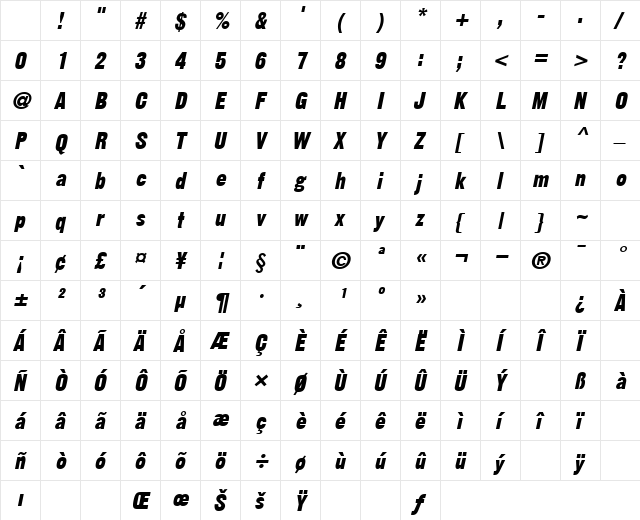 Paeon Bold-Oblique Character Map Paeon Bold-Oblique Character Map