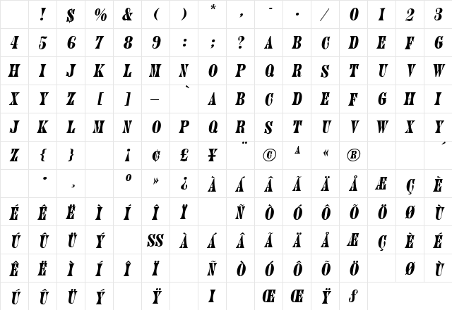 PageCaps Oblique Character Map PageCaps Oblique Character Map