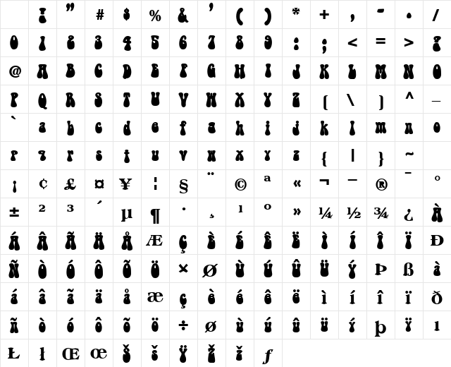 PaidInFull32 Bold Character Map