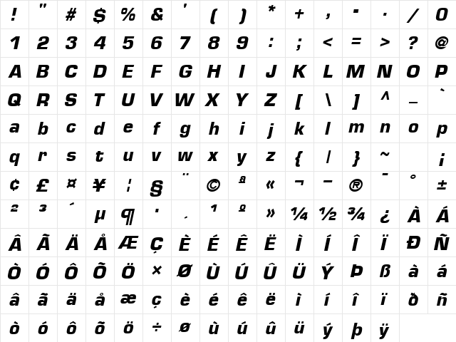 PalindromeBlackSSK Italic Character Map