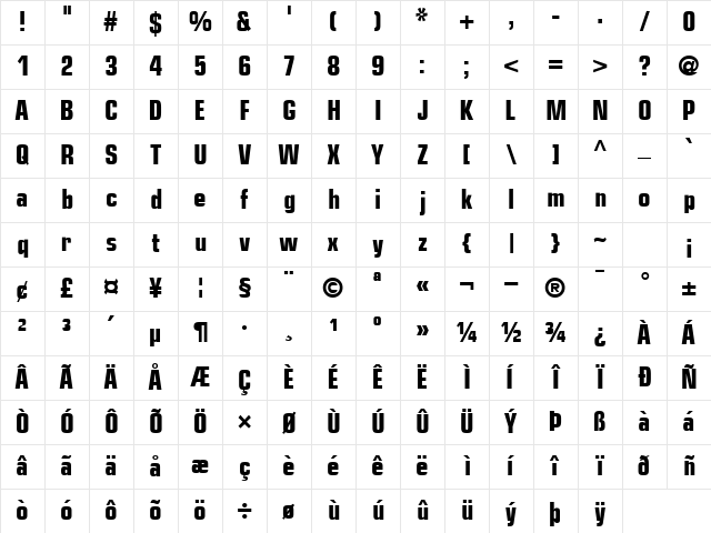 PalindromeCondSSK Bold Character Map