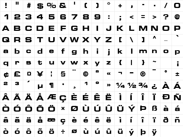 PalindromeExpandedSSK Bold Character Map