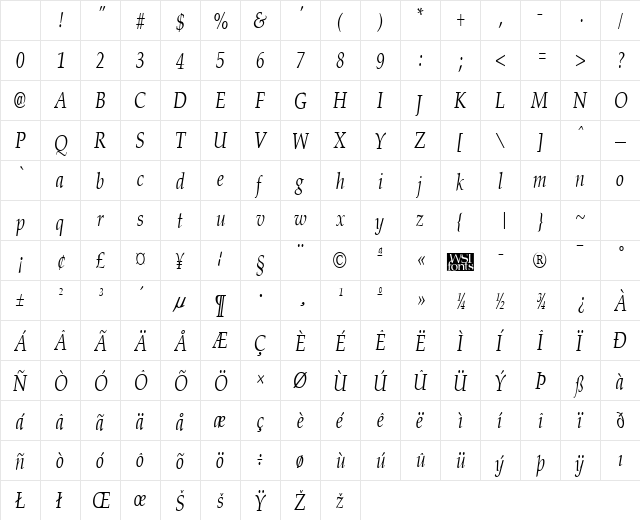 PalisadeCondensed Italic Character Map PalisadeCondensed Italic Character Map