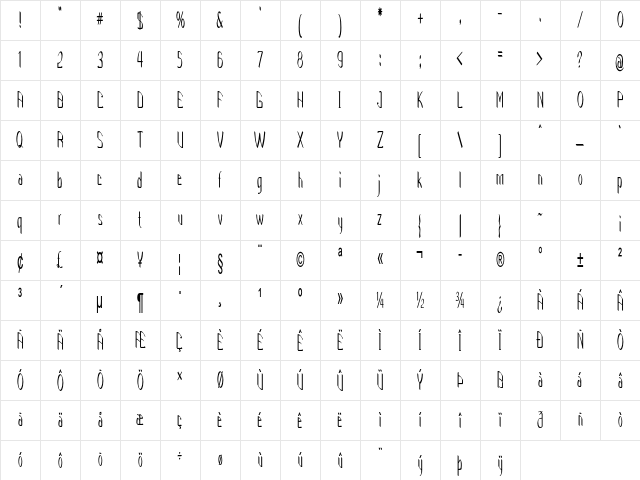 Pantrio Extra-condensed Bold Character Map Pantrio Extra-condensed Bold Character Map