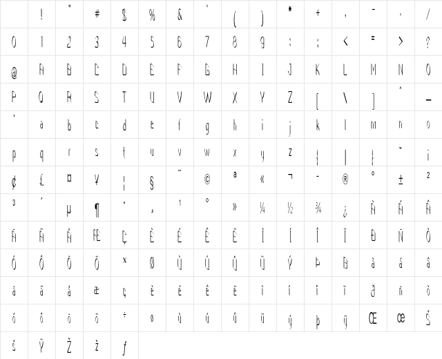Pantrio Extra-condensed Regular Character Map Pantrio Extra-condensed Regular Character Map