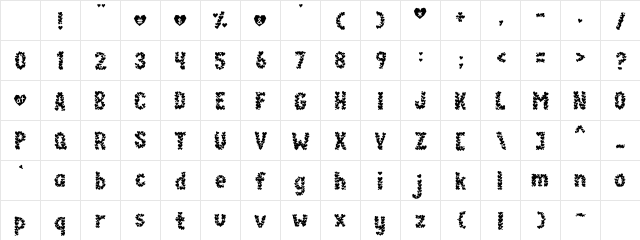 Paper Hearts Regular Character Map