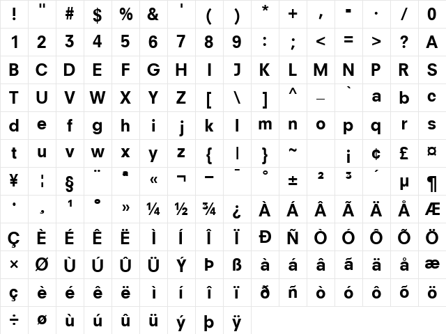 ParallaxSSK Bold Character Map