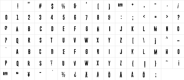 Paranoid Orange Regular Character Map